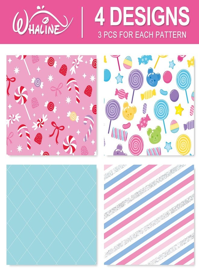 Whaline 12 Sheets Candyland Wrapping Paper - Not Roll - Colorful Sweet Candy Lollipop Plaid Stripe Gift Wrap Paper Folded Flat for DIY Crafts Christmas Birthday Party, 19.7 x 27.6 Inch - Image 3